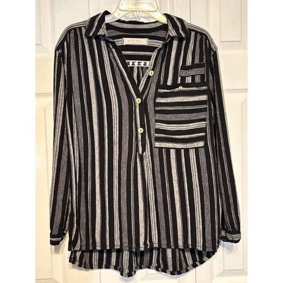 We The Free Womens Black Gray Linen Blend Summer Breeze Stripe Popover S Boho - Picture 1 of 8